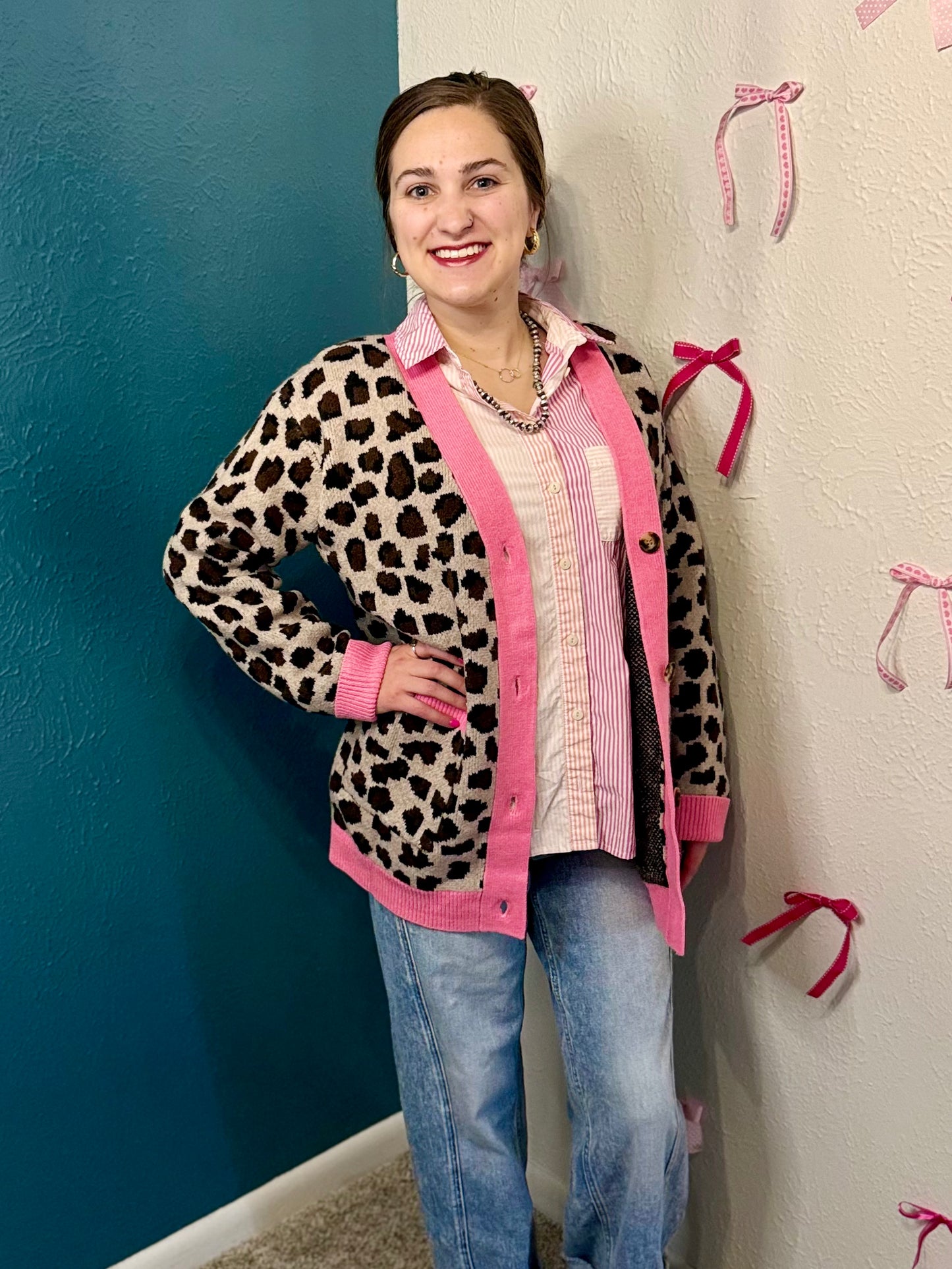 Leopard Oversized Button-Down Sweater Cardigan