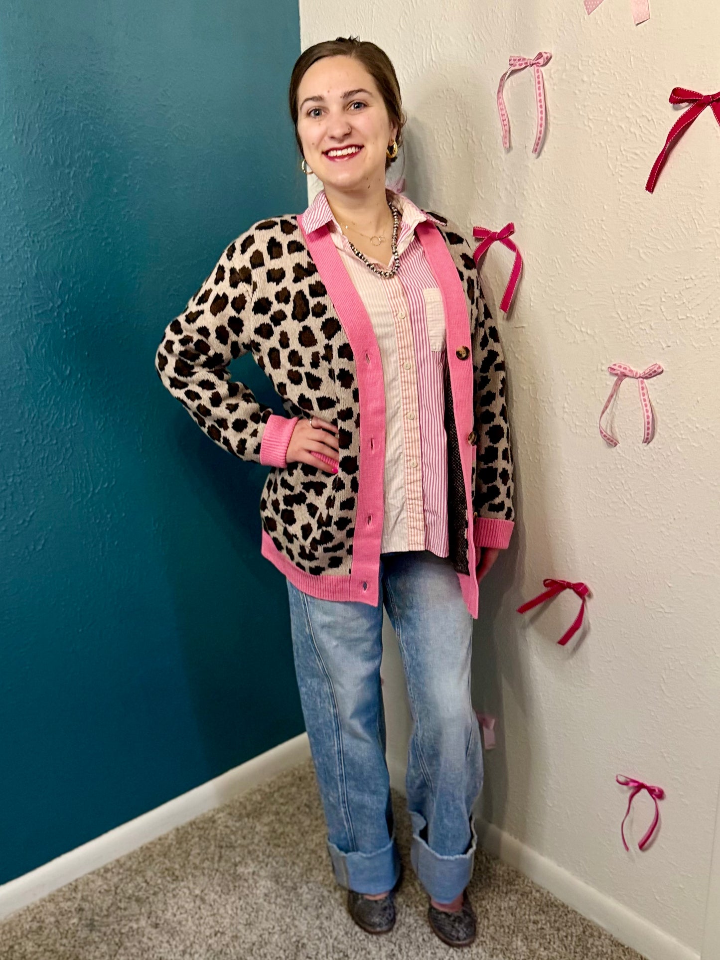 Leopard Oversized Button-Down Sweater Cardigan